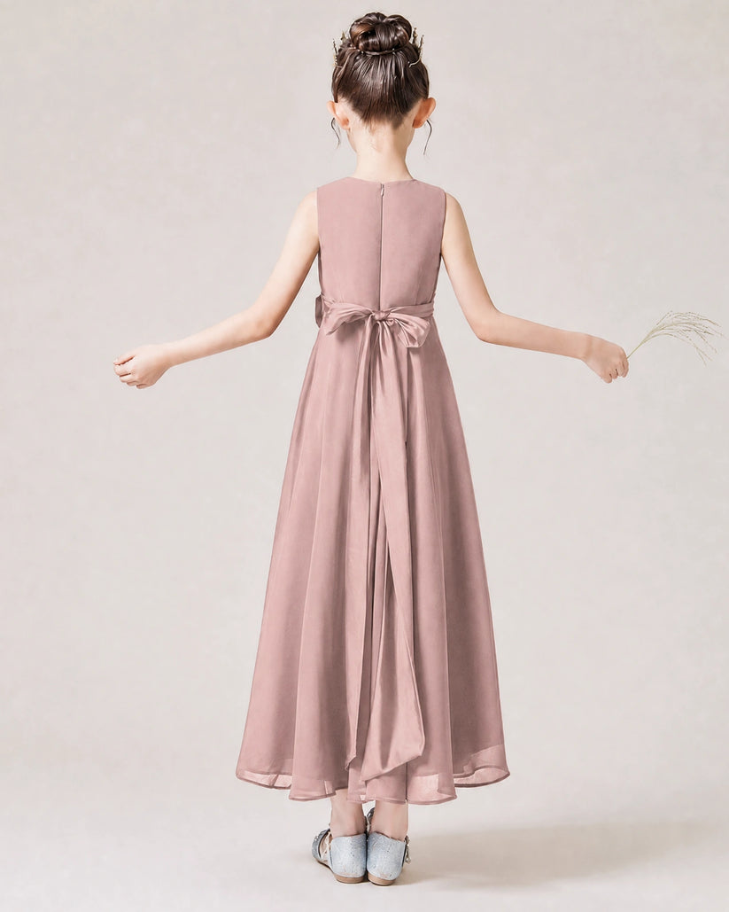 Dusty Rose Chiffon A-line Junior Bridesmaid Dress Back View