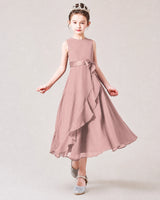 Dusty Rose Chiffon A-line Junior Bridesmaid Dress Front View