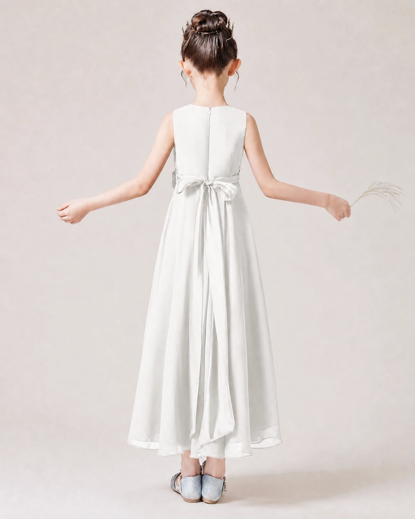 Ivory Chiffon A-line Junior Bridesmaid Dress Back View