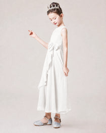 Dideyttawl Flower Girl Dress Sage Green Sleeveless Chiffon Ruffle Bow Maxi Dress