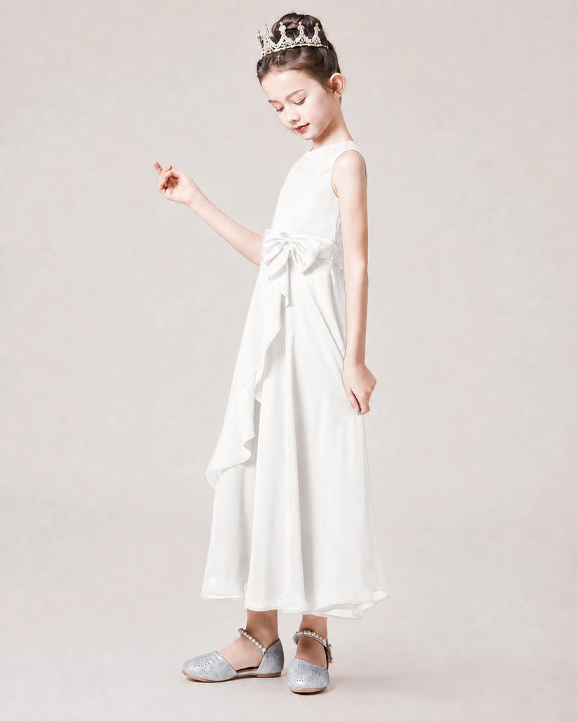 Ivory Chiffon A-line Junior Bridesmaid Dress Side View