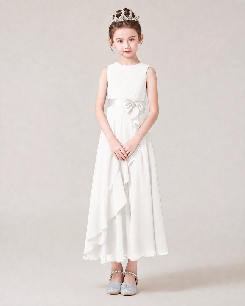 Ivory Chiffon A-line Junior Bridesmaid Dress Front View