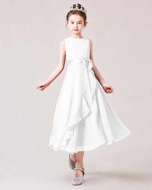 Ivory Chiffon A-line Junior Bridesmaid Dress Front View