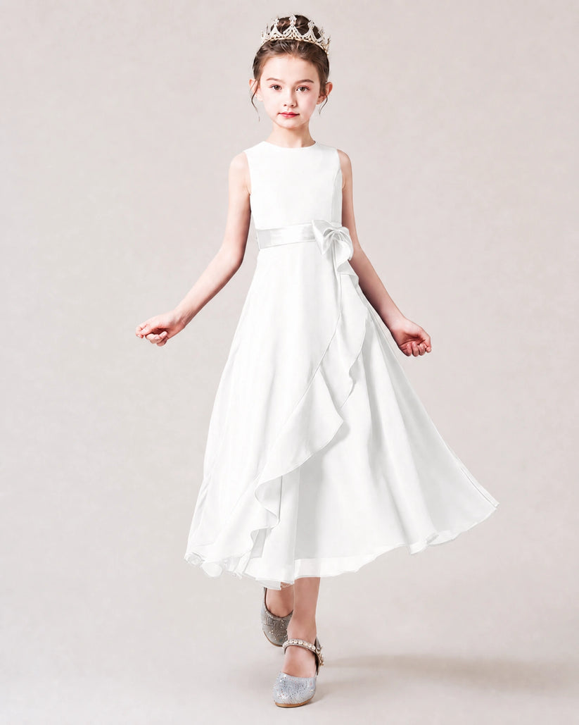 Ivory Chiffon A-line Junior Bridesmaid Dress Front View