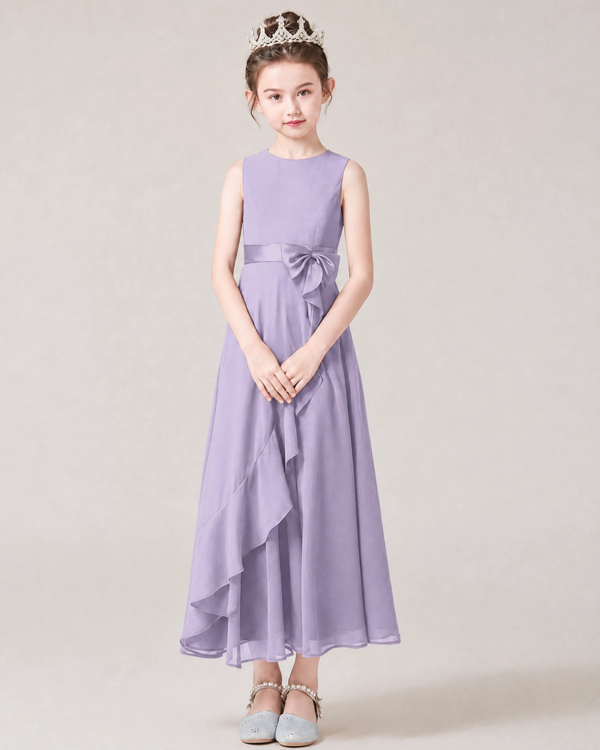 Lavender Chiffon A-line Junior Bridesmaid Dress Front View