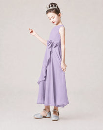 Dideyttawl Flower Girl Dress Sage Green Sleeveless Chiffon Ruffle Bow Maxi Dress