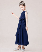 Navy Blue Chiffon A-line Junior Bridesmaid Dress Side View
