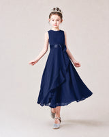 Navy Blue Chiffon A-line Junior Bridesmaid Dress Front View