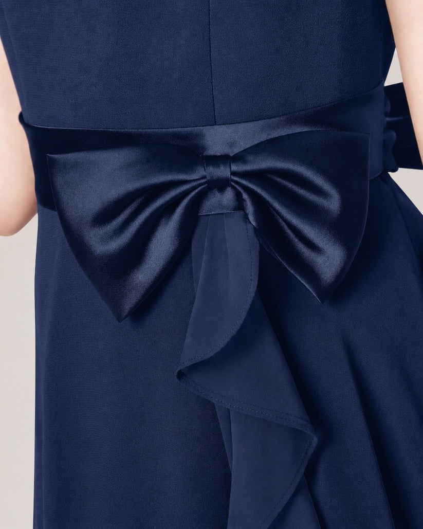 Navy Blue Chiffon A-line Junior Bridesmaid Dress Back View