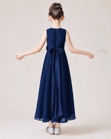 Navy Blue Chiffon A-line Junior Bridesmaid Dress Back View
