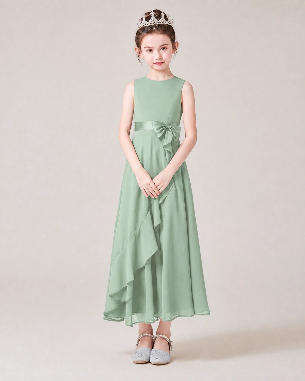 Dideyttawl Chiffon Juniors Bridesmaid Dress Ruffles Sleeveless Maxi Dress
