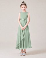 Sage Green Chiffon A-line Junior Bridesmaid Dress Front View