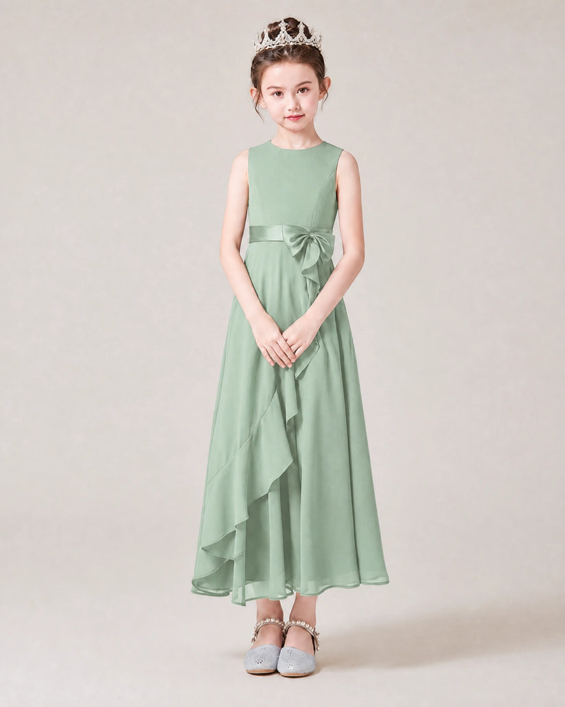 Sage Green Chiffon A-line Junior Bridesmaid Dress Front View