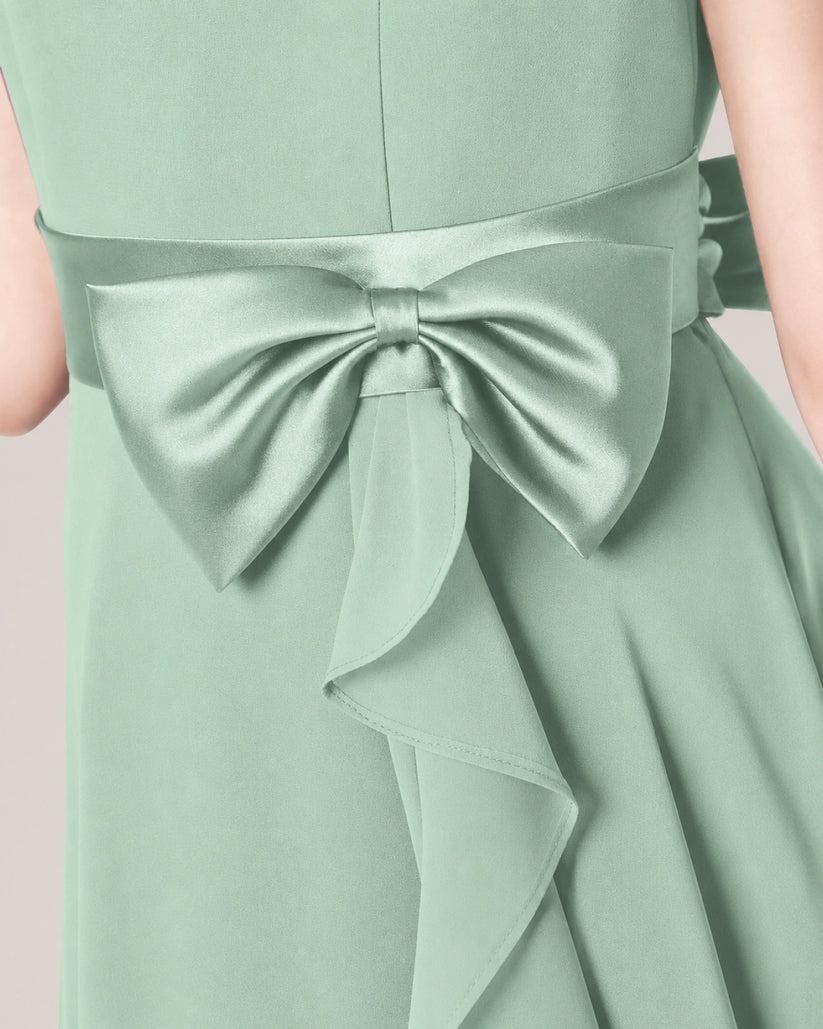 Sage Green Chiffon A-line Junior Bridesmaid Dress Back View