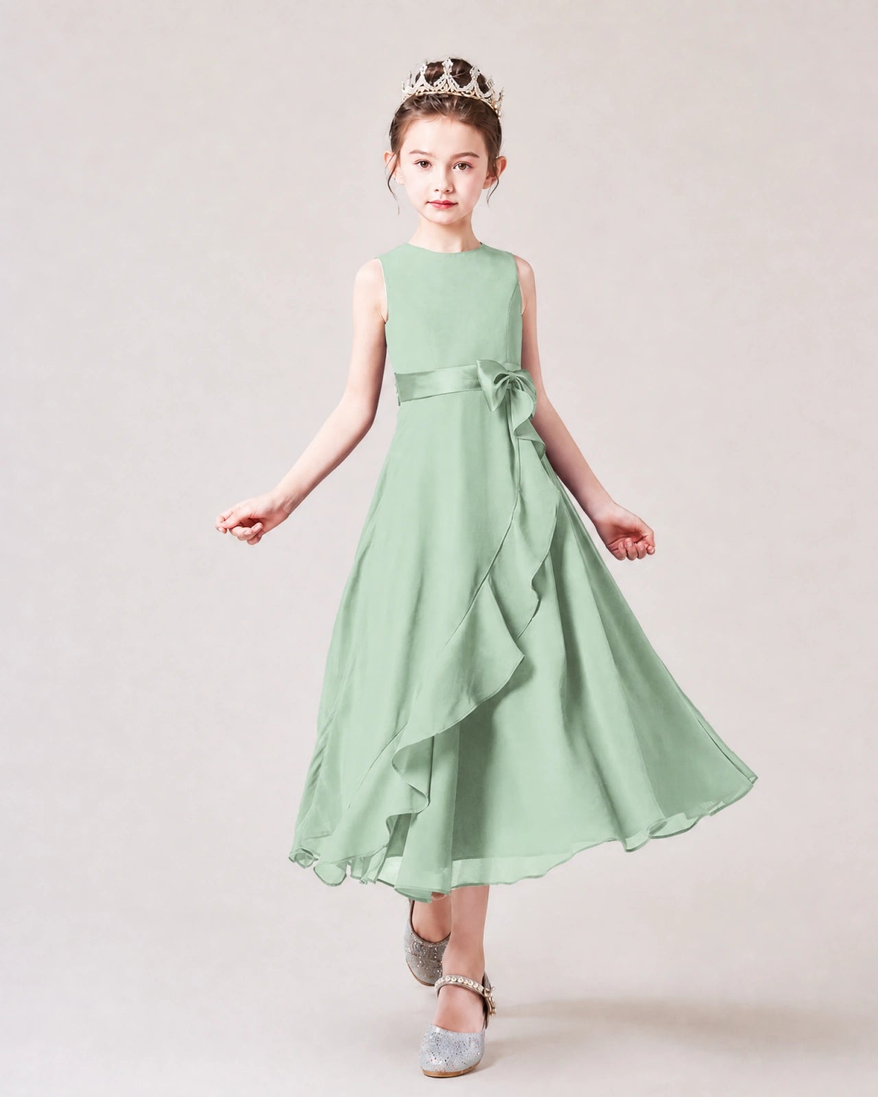 Dideyttawl Chiffon Juniors Bridesmaid Dress Ruffles Sleeveless Maxi Dress