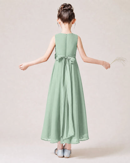 Dideyttawl Chiffon Juniors Bridesmaid Dress Ruffles Sleeveless Maxi Dress