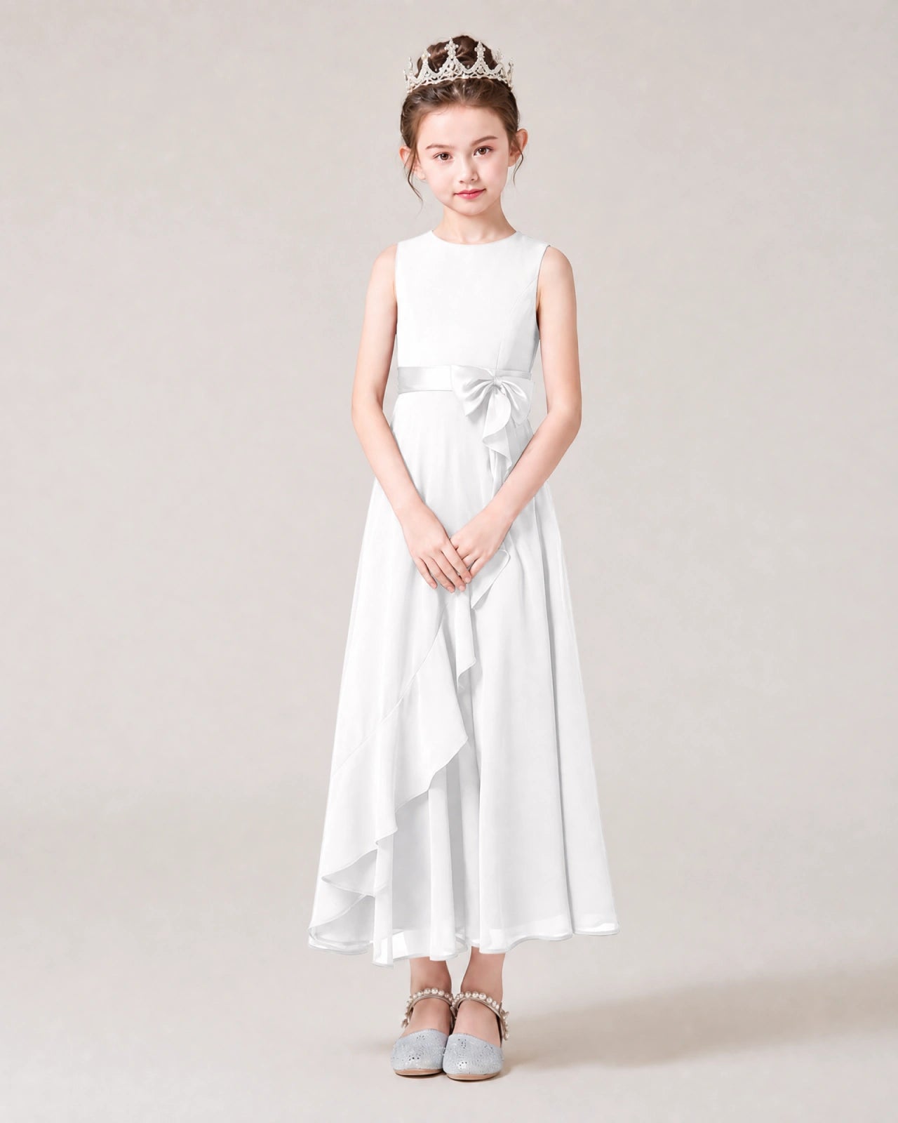 Dideyttawl Chiffon Juniors Bridesmaid Dress Ruffles Sleeveless Maxi Dress