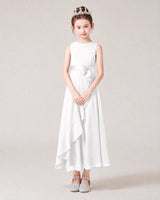 White Chiffon A-line Junior Bridesmaid Dress Front View