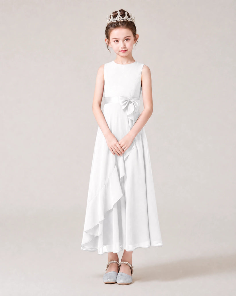 White Chiffon A-line Junior Bridesmaid Dress Front View