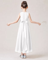 White Chiffon A-line Junior Bridesmaid Dress Back View