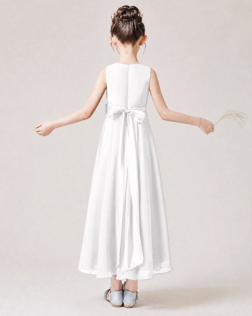 White Chiffon A-line Junior Bridesmaid Dress Back View