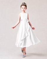 White Chiffon A-line Junior Bridesmaid Dress Front View