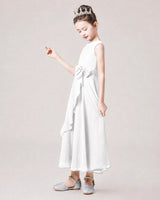 White Chiffon A-line Junior Bridesmaid Dress Side View