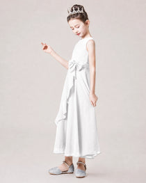 Dideyttawl Flower Girl Dress Sage Green Sleeveless Chiffon Ruffle Bow Maxi Dress