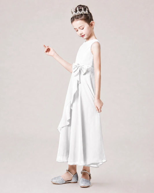 White Chiffon A-line Junior Bridesmaid Dress Side View