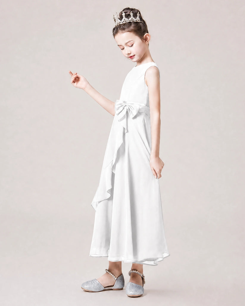 White Chiffon A-line Junior Bridesmaid Dress Side View