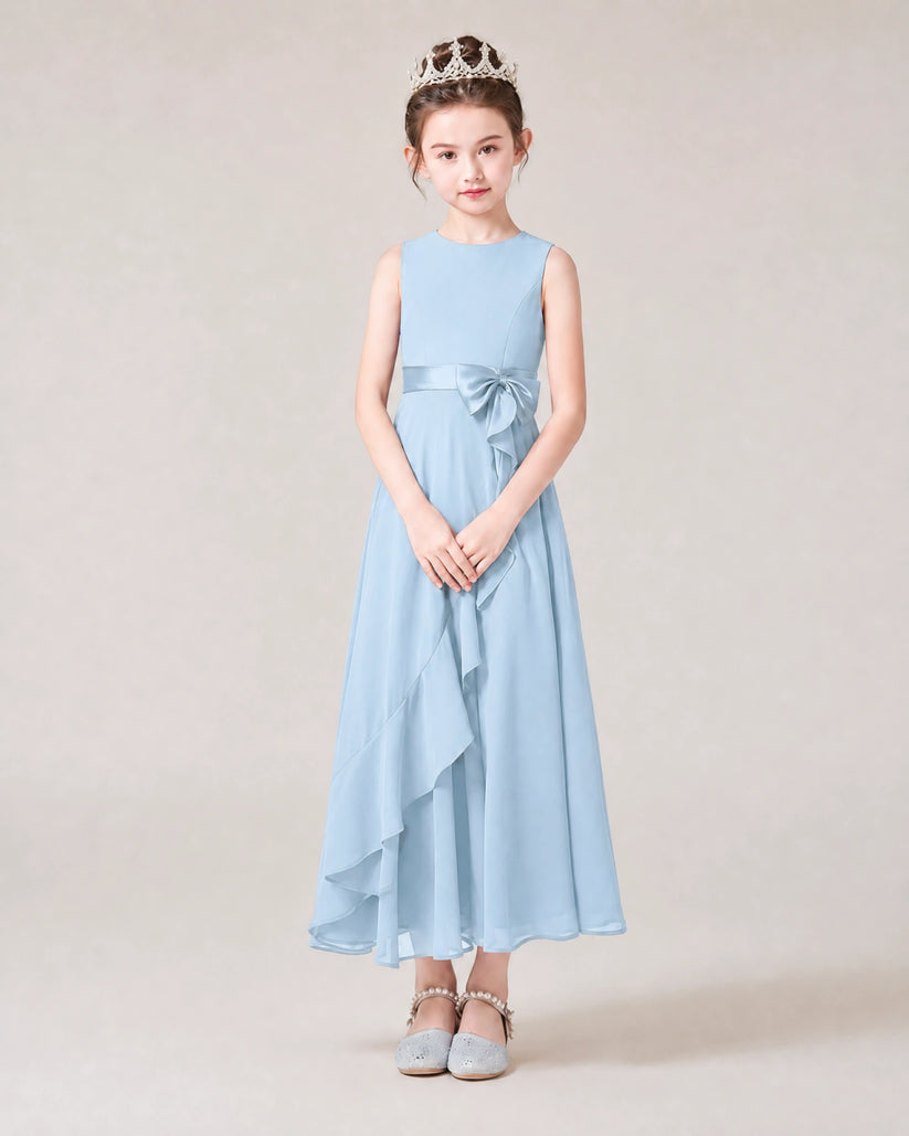 Baby Blue Chiffon A-line Junior Bridesmaid Dress Front View