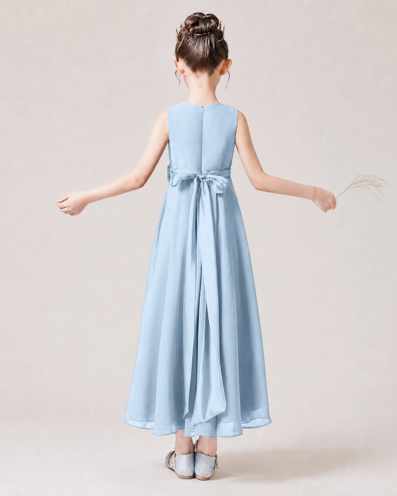 Dideyttawl Chiffon Juniors Bridesmaid Dress Ruffles Sleeveless Maxi Dress