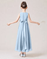 Baby Blue Chiffon A-line Junior Bridesmaid Dress Back View