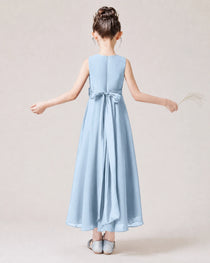 Dideyttawl Flower Girl Dress Sage Green Sleeveless Chiffon Ruffle Bow Maxi Dress
