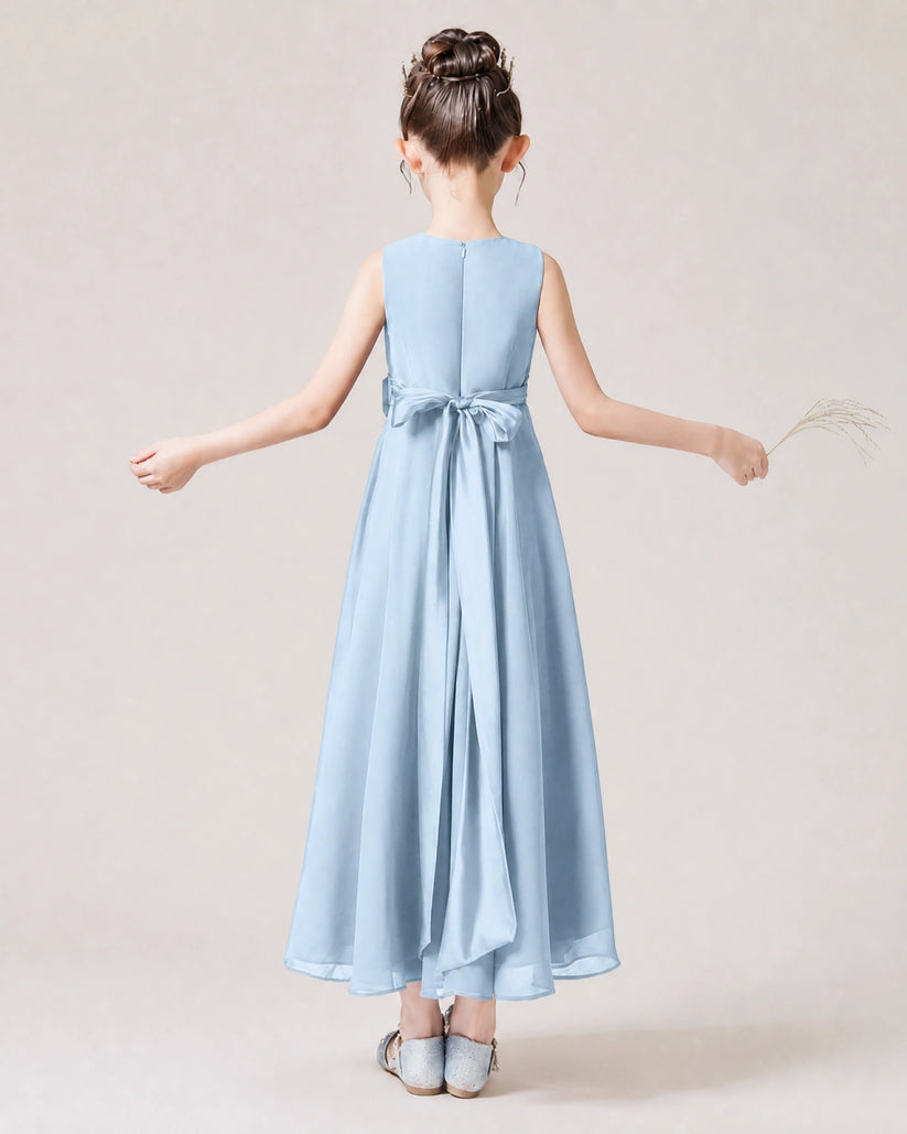 Baby Blue Chiffon A-line Junior Bridesmaid Dress Back View