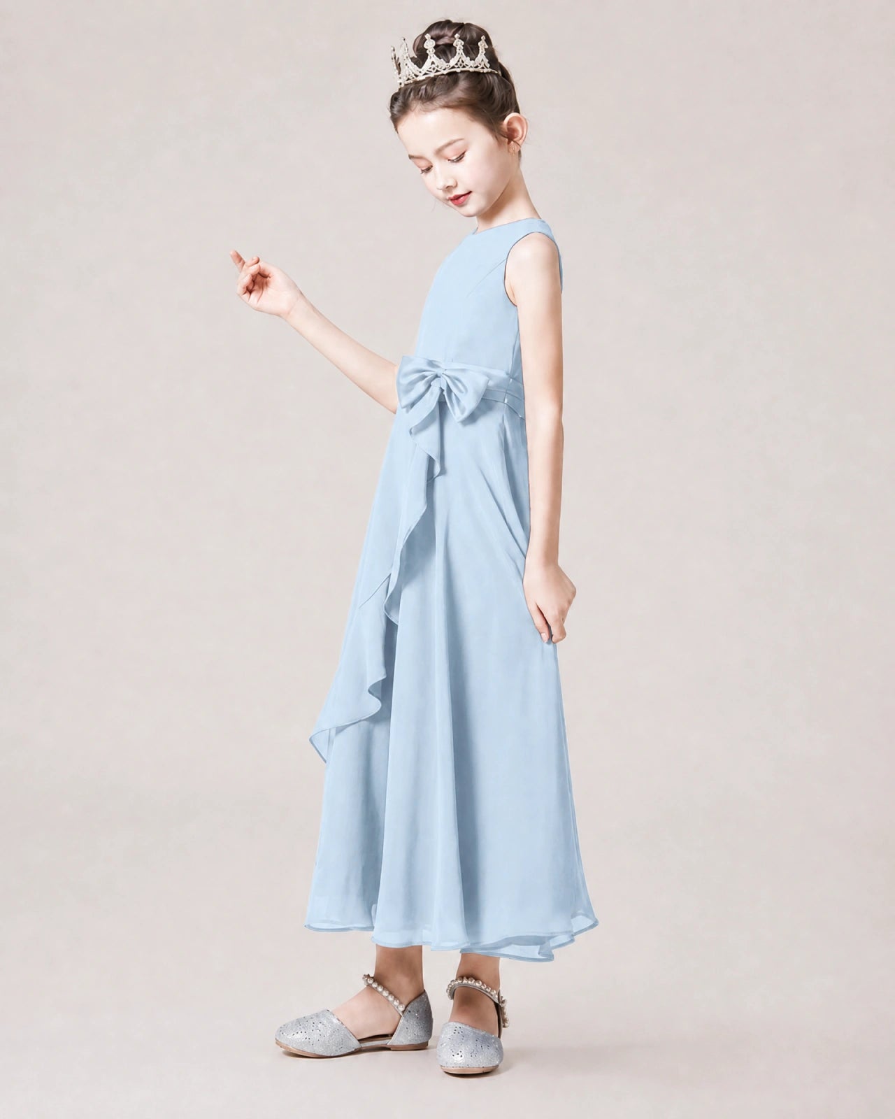 Dideyttawl Chiffon Juniors Bridesmaid Dress Ruffles Sleeveless Maxi Dress
