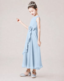 Dideyttawl Flower Girl Dress Sage Green Sleeveless Chiffon Ruffle Bow Maxi Dress