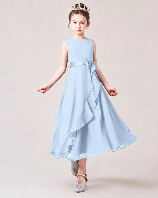 Baby Blue Chiffon A-line Junior Bridesmaid Dress Front View