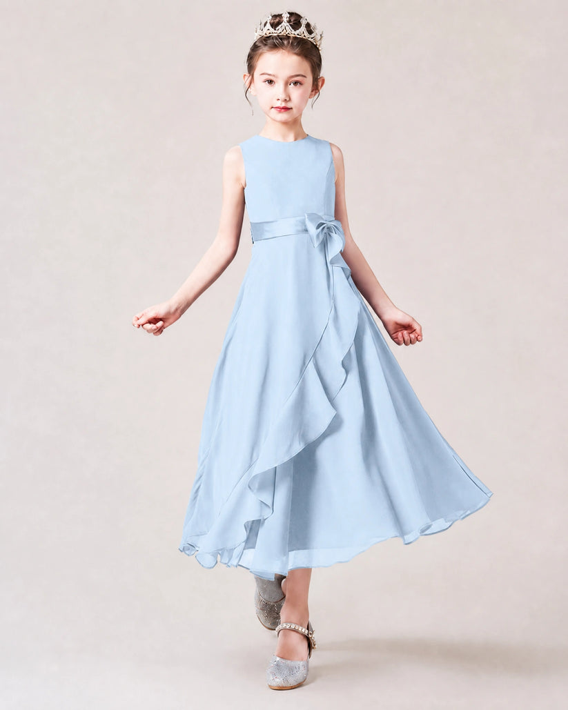 Baby Blue Chiffon A-line Junior Bridesmaid Dress Front View