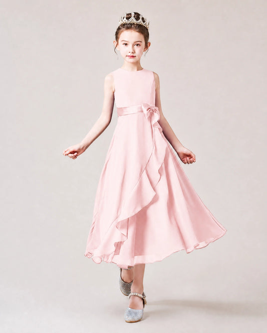 Blush Pink Chiffon A-line Junior Bridesmaid Dress Front View