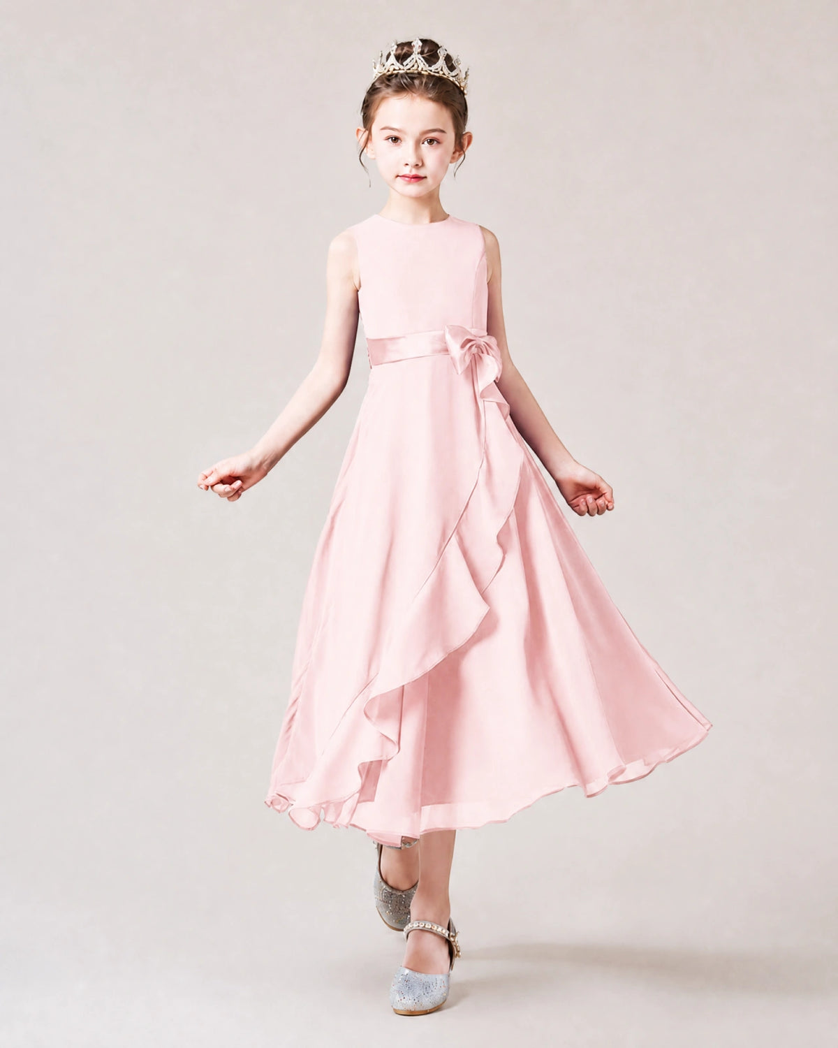 Blush Pink Chiffon A-line Junior Bridesmaid Dress Front View