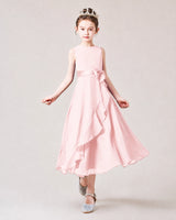 Blush Pink Chiffon A-line Junior Bridesmaid Dress Front View