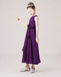Dideyttawl Flower Girl Dress Sage Green Sleeveless Chiffon Ruffle Bow Maxi Dress