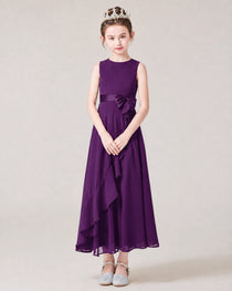 Dideyttawl Flower Girl Dress Sage Green Sleeveless Chiffon Ruffle Bow Maxi Dress