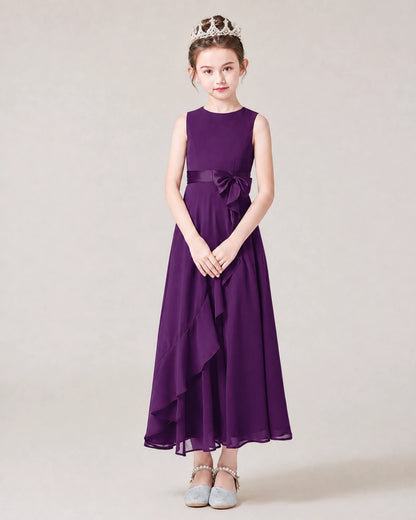 Dideyttawl Chiffon Juniors Bridesmaid Dress Ruffles Sleeveless Maxi Dress