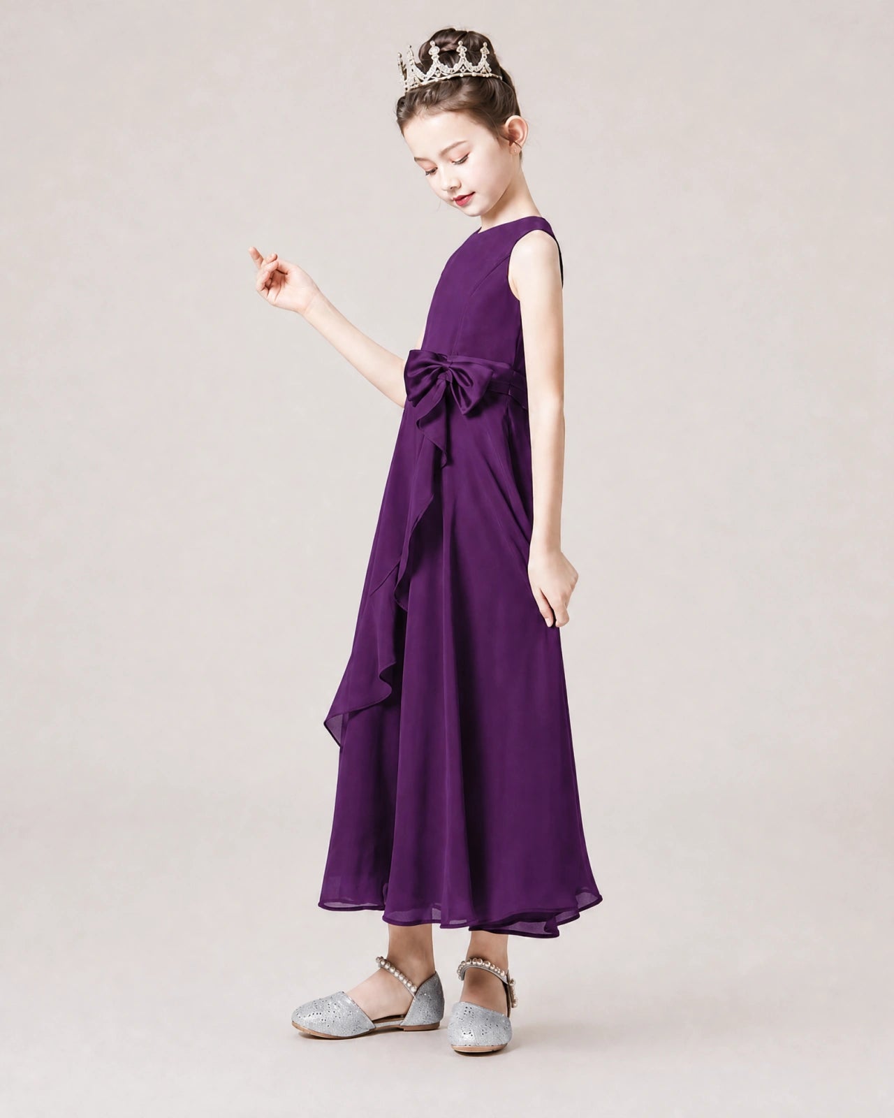Dideyttawl Chiffon Juniors Bridesmaid Dress Ruffles Sleeveless Maxi Dress