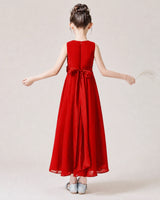 Red Chiffon A-line Junior Bridesmaid Dress Back View