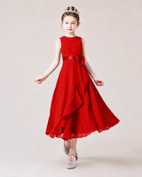 Red Chiffon A-line Junior Bridesmaid Dress Front View