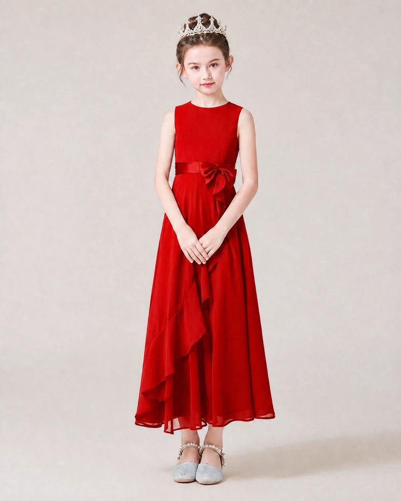 Red Chiffon A-line Junior Bridesmaid Dress Front View
