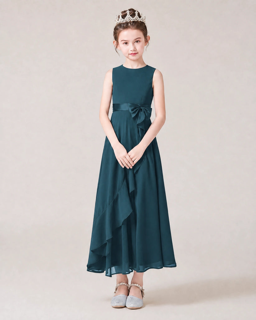 Teal Chiffon A-line Junior Bridesmaid Dress Front View